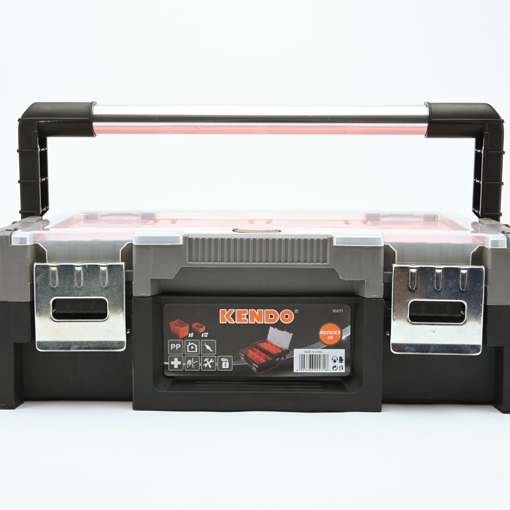 KENDO 90271 กล่องเครื่องมือพลาสติก 2 ชั้น 18 ช่อง ขนาด 46x24x14.5cm