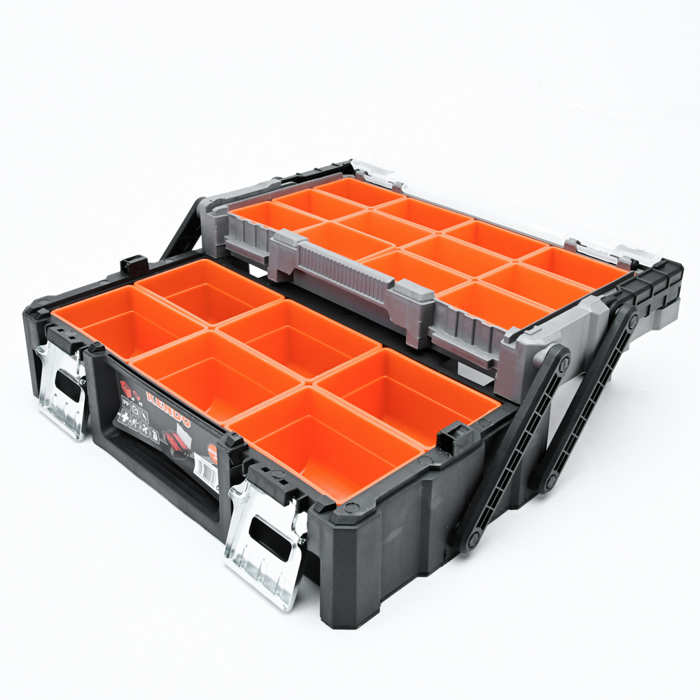 KENDO 90271 กล่องเครื่องมือพลาสติก 2 ชั้น 18 ช่อง ขนาด 46x24x14.5cm