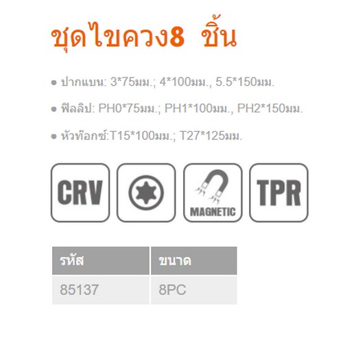 KENDO 85137 ชุดไขควง แบน+แฉก+หัวท๊อกซ์ 6 ตัวชุด