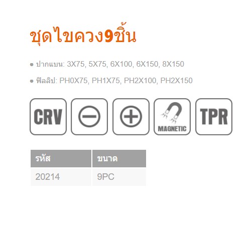 KENDO 20214 ชุดไขควง แบน-แฉก 9 ตัวชุด (ด้ามหุ้มยาง)