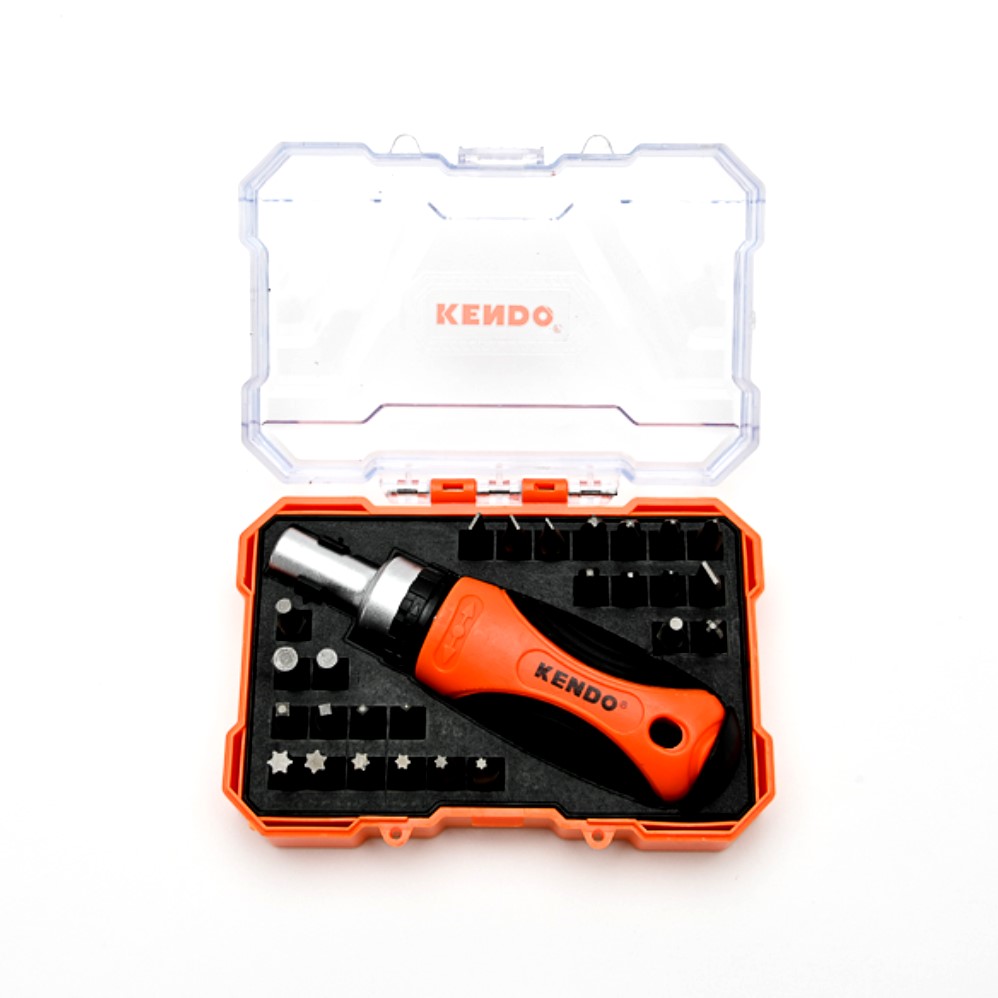 KENDO 20665 ไขควงหัวโตพร้อมดอก 27 ตัวชุด (ด้ามหุ้มยาง)