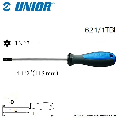 SKI - สกี จำหน่ายสินค้าหลากหลาย และคุณภาพดี | UNIOR 621/1TBI-TX27 ไขควงท๊อก มีรู  TORX - TX27 ฟ้าเทา