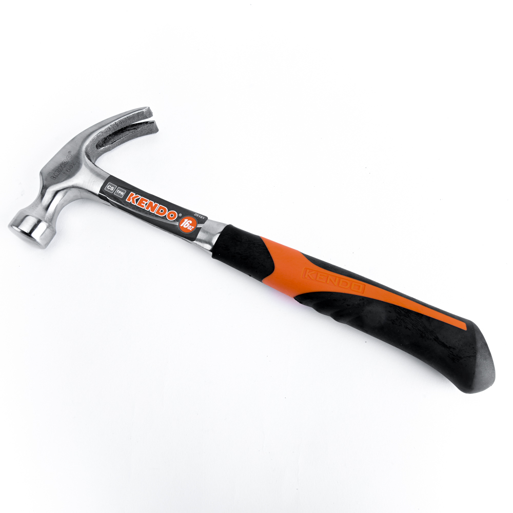 SKI - สกี จำหน่ายสินค้าหลากหลาย และคุณภาพดี | KENDO 25151 ค้อนหงอนด้ามไฟเบอร์หุ้มยาง 16oZ. 27mm. (หล่อจากเหล็กกล้าชิ้นเดียว ด้ามเปนวัสดุTPR)