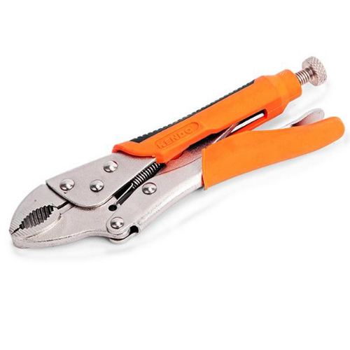 SKI - สกี จำหน่ายสินค้าหลากหลาย และคุณภาพดี | KENDO 11602 คีมล็อค ปากโค้ง (ชุบนิกเกิล/ด้ามหุ้มยางส้มดำ) 180mm/7นิ้วm/7นิ้ว