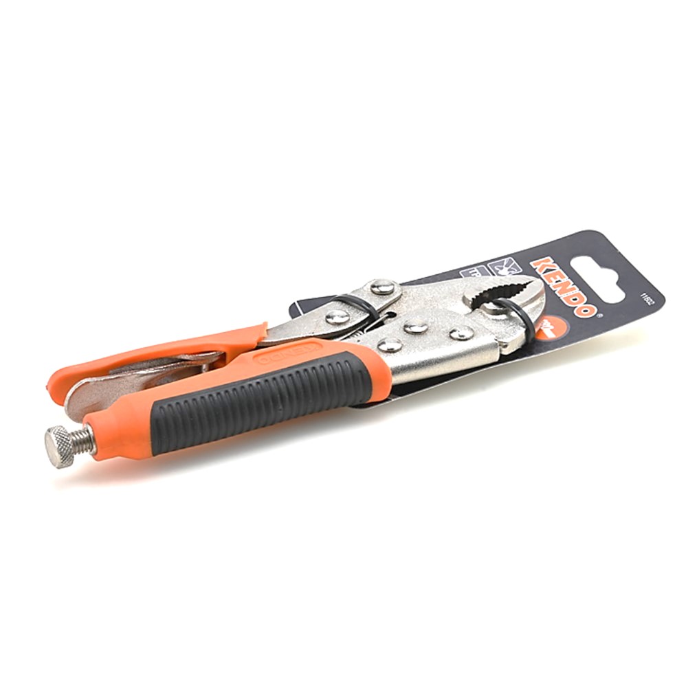 KENDO 11602 คีมล็อค ปากโค้ง (ชุบนิกเกิล/ด้ามหุ้มยางส้มดำ) 180mm/7นิ้วm/7นิ้ว