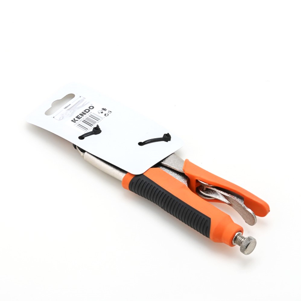 KENDO 11602 คีมล็อค ปากโค้ง (ชุบนิกเกิล/ด้ามหุ้มยางส้มดำ) 180mm/7นิ้วm/7นิ้ว