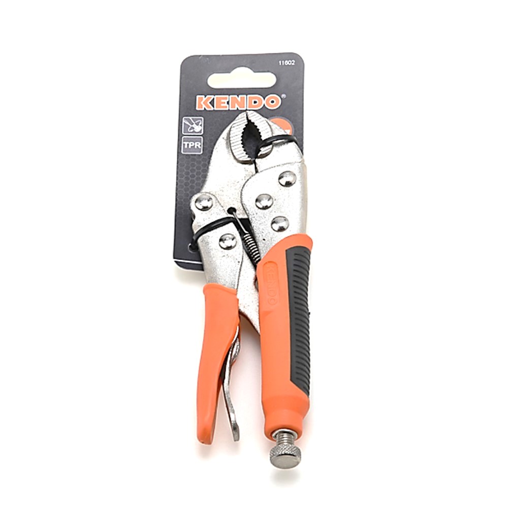 KENDO 11602 คีมล็อค ปากโค้ง (ชุบนิกเกิล/ด้ามหุ้มยางส้มดำ) 180mm/7นิ้วm/7นิ้ว