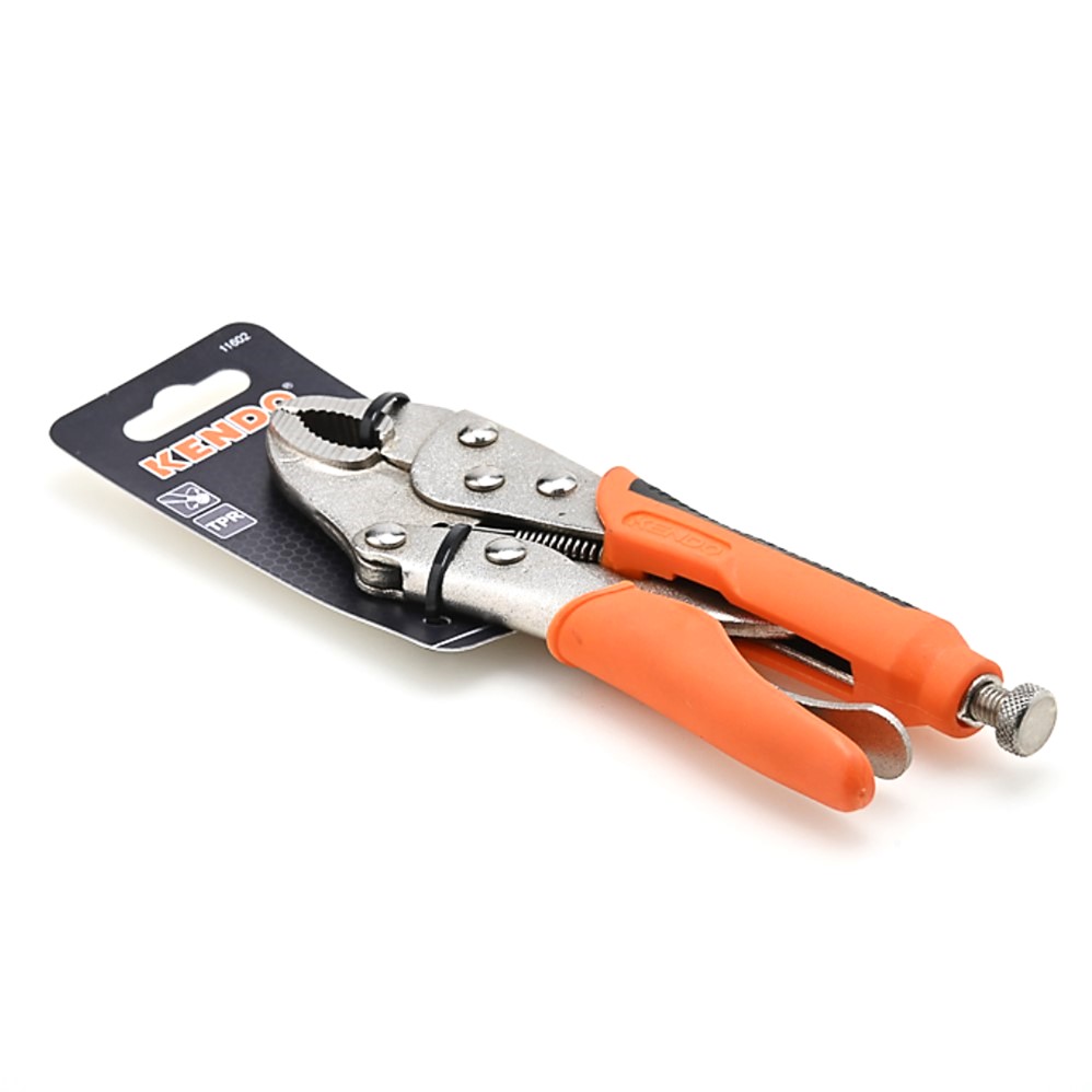 KENDO 11602 คีมล็อค ปากโค้ง (ชุบนิกเกิล/ด้ามหุ้มยางส้มดำ) 180mm/7นิ้วm/7นิ้ว