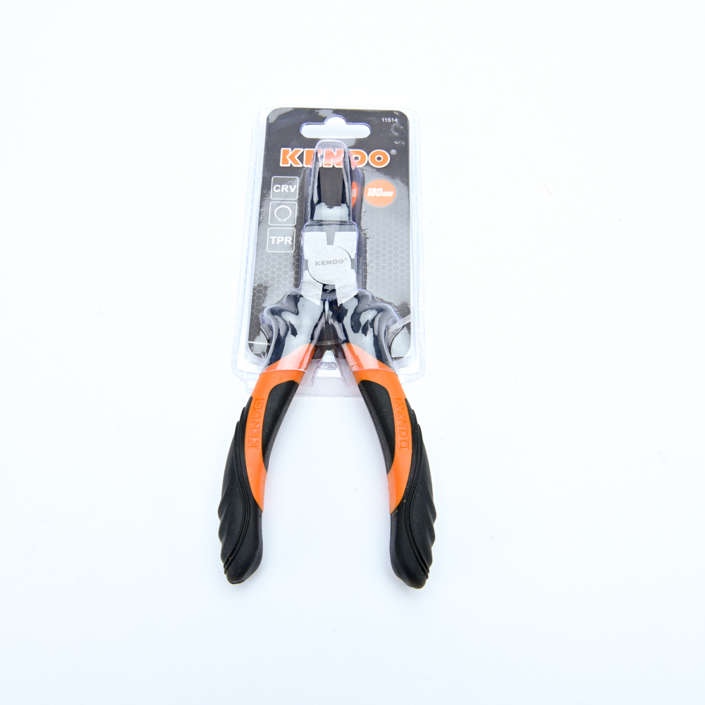 KENDO 11514 คีมหนีบแหวน ปากงอ (ชุบปัดเงา/ด้ามหุ้มยาง) 180mm/7นิ้ว
