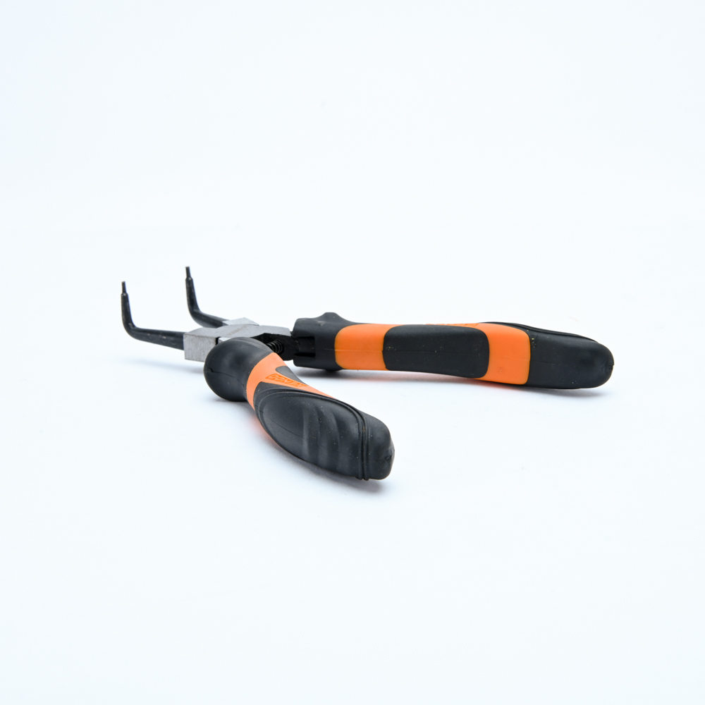 KENDO 11514 คีมหนีบแหวน ปากงอ (ชุบปัดเงา/ด้ามหุ้มยาง) 180mm/7นิ้ว