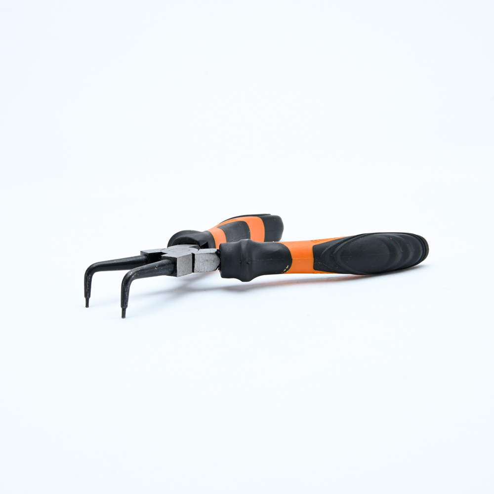 KENDO 11514 คีมหนีบแหวน ปากงอ (ชุบปัดเงา/ด้ามหุ้มยาง) 180mm/7นิ้ว