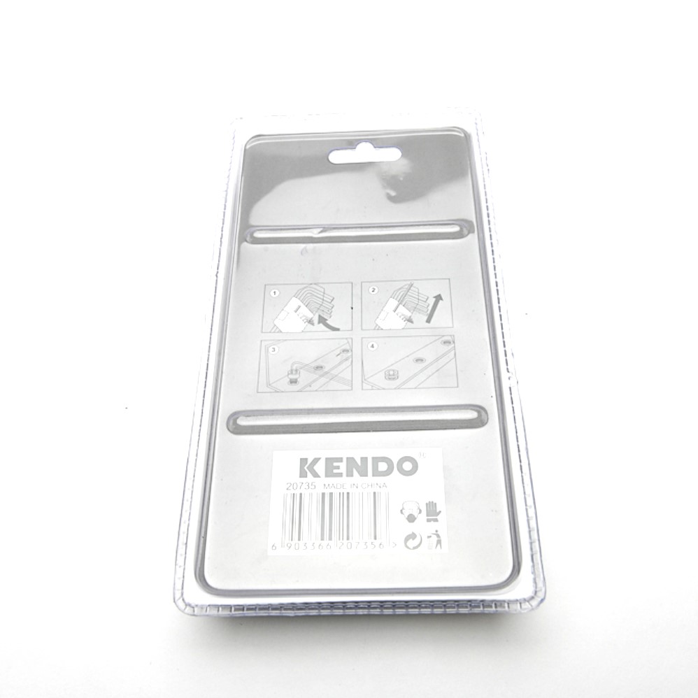 KENDO 20735 ประแจหกเหลี่ยมหัวบอลล์ ตัวแอล สั้น 9 ตัวชุด (ชุบโครเมียม) ขนาด 1.5-2-2.5-3-4-5-6-8-10 mm.