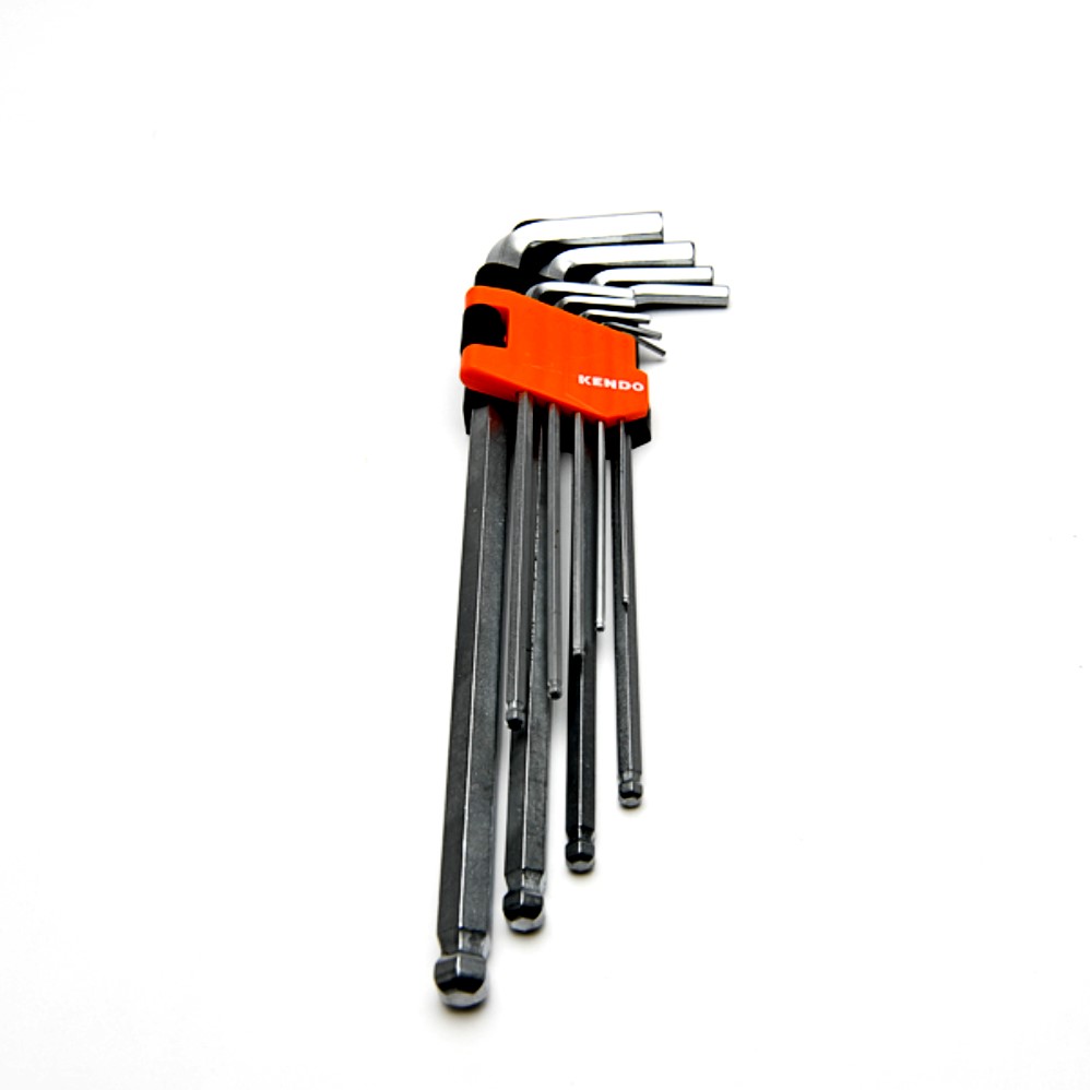 KENDO 20737 ประแจหกเหลี่ยมหัวบอลล์  ตัวแอล ขาวยาวพิเศษ 9 ตัวชุด ขนาด 1.5-10 mm.