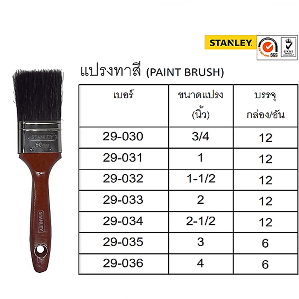 STANLEY #29-030 แปรงทาสีขนดำ 3/4นิ้ว (19mm.) [12อัน/กล่อง] (PBT)