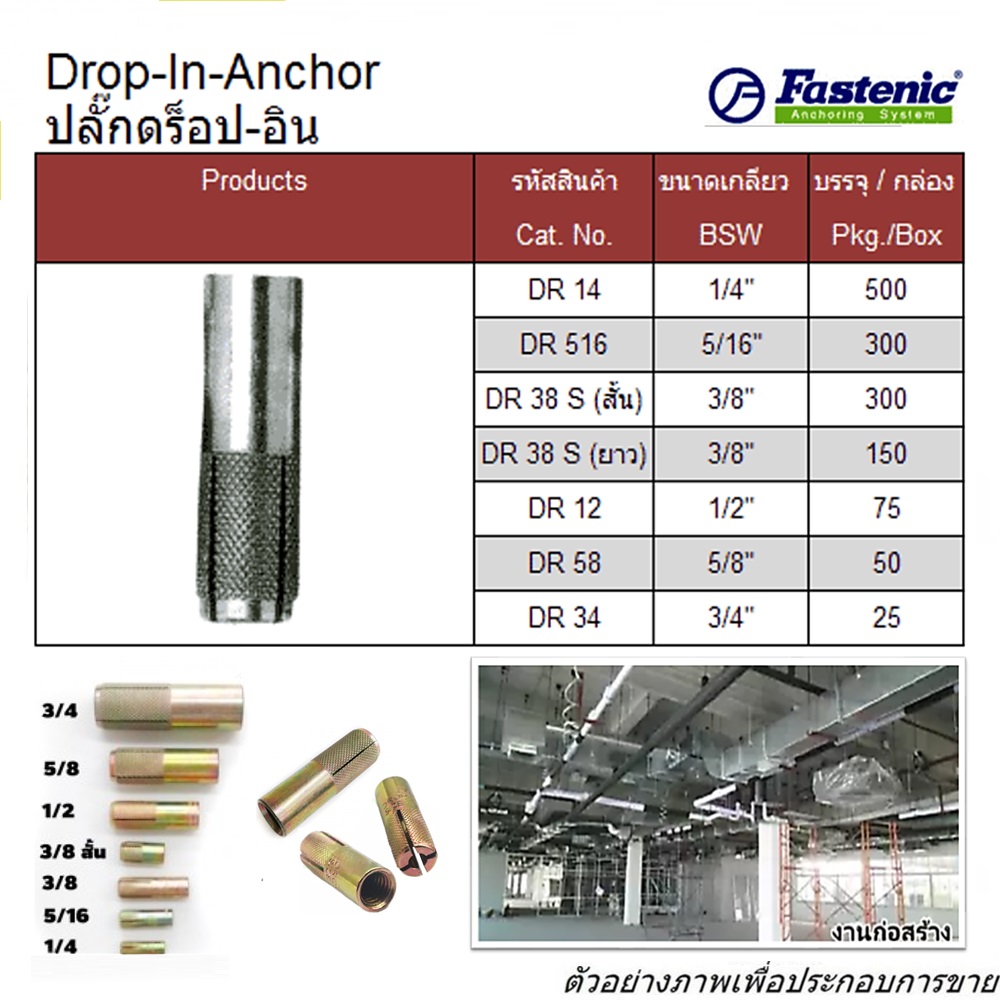 FASTENIC DR58 ปลั๊กดร็อปอิน 5/8นิ้ว (40ตัว/กล่อง) (200/ลัง)
