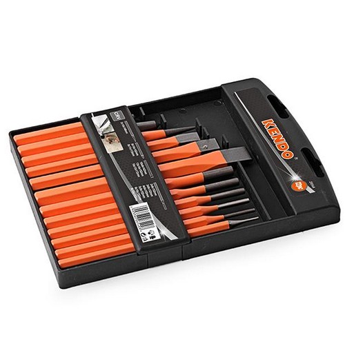 SKI - สกี จำหน่ายสินค้าหลากหลาย และคุณภาพดี | KENDO 26544 เหล็กสกัด+เหล็กส่ง 12 ตัวชุด