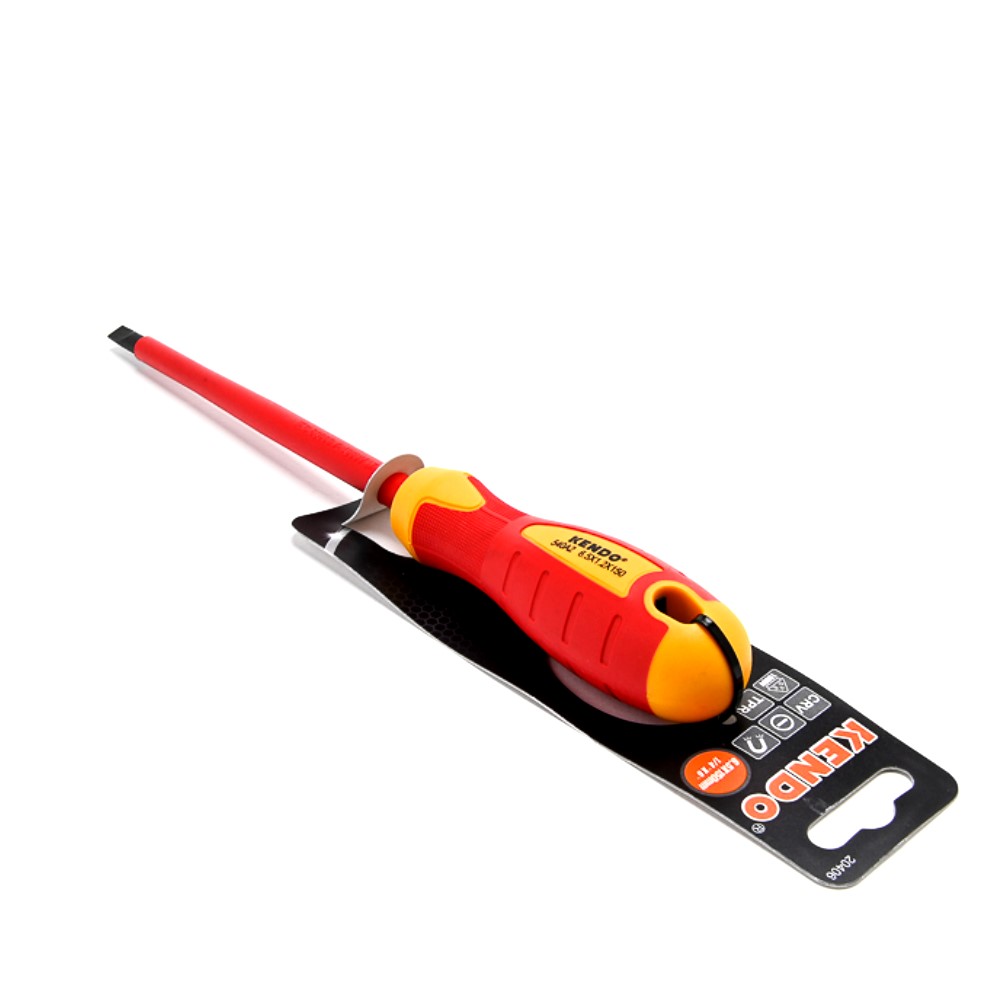 KENDO 20406 ไขควงปากแบน VDE 6นิ้วx1.2x6.5x150mm. (กันไฟ)