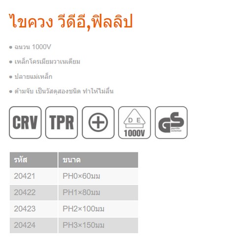 KENDO 20424 ไขควงปากแฉก VDE 6นิ้วxPH3x150mm. (กันไฟ)