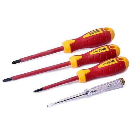 SKI - สกี จำหน่ายสินค้าหลากหลาย และคุณภาพดี | KENDO 20481 ไขควงปากแฉก-แบน VDE 4 ตัวชุด