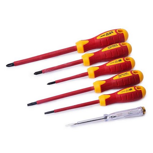 SKI - สกี จำหน่ายสินค้าหลากหลาย และคุณภาพดี | KENDO 20483 ไขควงปากแฉก-แบน VDE 6 ตัวชุด