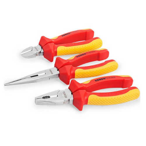 SKI - สกี จำหน่ายสินค้าหลากหลาย และคุณภาพดี | KENDO 85134 ชุดคีมผสม ชุบโครเมียม VDE 3 ตัวชุด (กันไฟ)