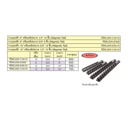 KOKEN RSAL300-1/2x10 รางแม่เหล็ก 12นิ้ว พร้อมคลิป 1/2นิ้ว 10ชิ้น