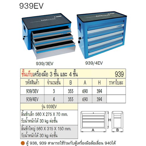 UNIOR 939/3EV ชั้นเก็บเครื่องมือ 3 ชั้น กxยxส=355x690x394mm (939)