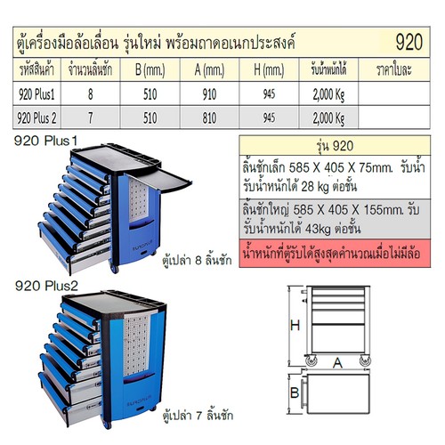 SKI - สกี จำหน่ายสินค้าหลากหลาย และคุณภาพดี | UNIOR 920Plus2 ตู้ล้อเลื่อน 7 ลิ้นชัก กxยxส=510x810x945mm (920)