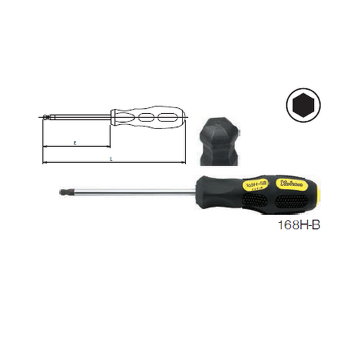 KOKEN 168H-B ไขควงหัวหกเหลี่ยมหัวบอลล์ 6 mm.