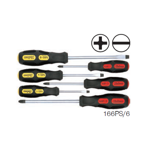 SKI - สกี จำหน่ายสินค้าหลากหลาย และคุณภาพดี | KOKEN 166PS/6 ไขควง ปากแฉก-แบน ด้ามทลุ 6 ตัวชุด ในซองพลาสติก