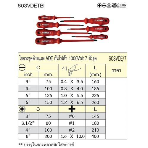 UNIOR 603VDE/7 ไขควง 7ตัวชุด(แบน4ตัว)+(แฉก3ตัว) ด้ามแดง กันไฟ1000Volt