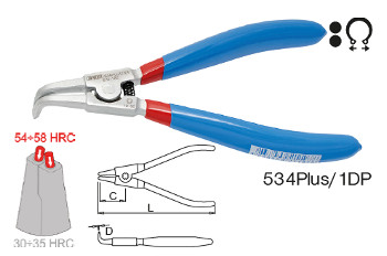 UNIOR 534Plus/1DP คีมถ่างแหวนปากงอ 7นิ้ว-1.8mm. หัวแข็งพิเศษด้ามหุ้มยาง 2 ชั้น