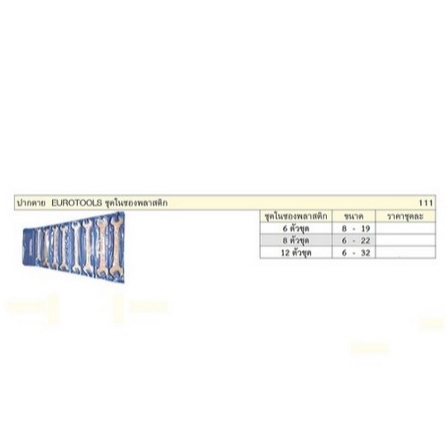 EUROTOOLS 111 ปากตาย 6 ตัวชุด (8-19) ในซองพลาสติก
