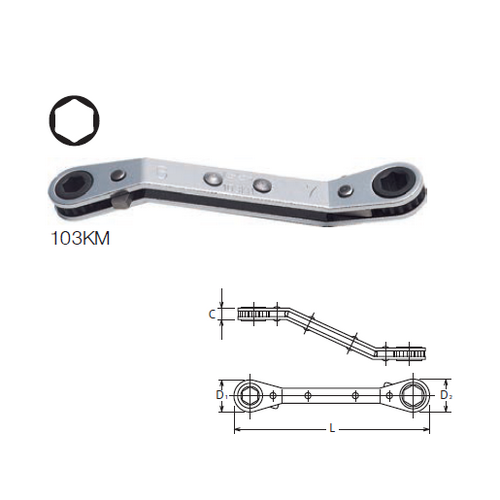 SKI - สกี จำหน่ายสินค้าหลากหลาย และคุณภาพดี | KOKEN 103KM แหวนฟรี 8 x 10mm. 6 เหลี่ยม คอหักมุม 45 องศา