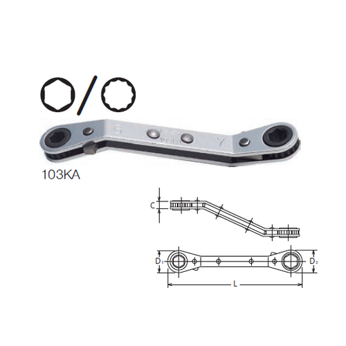 KOKEN 103KA-12P แหวนฟรี 1/4นิ้วx5/16นิ้ว 12 เหลี่ยม คอหักมุม 45 องศา