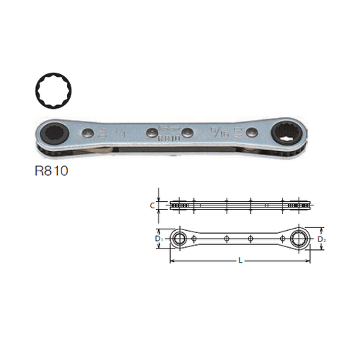 KOKEN R810 แหวนฟรี 3/8นิ้วx7/16นิ้ว 12 เหลี่ยม