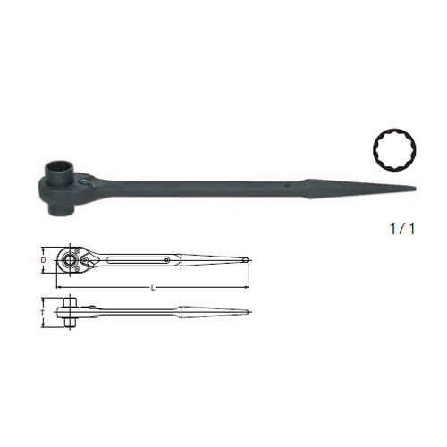 KOKEN 171 แหวนฟรีปลายแหลม 15นิ้ว 17x22mm. 12 เหลี่ยม