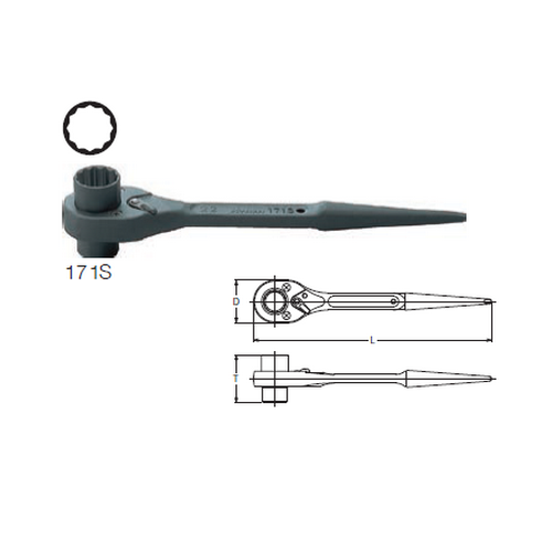 SKI - สกี จำหน่ายสินค้าหลากหลาย และคุณภาพดี | KOKEN 171S แหวนฟรีปลายแหลม 10นิ้ว 17x21mm. 12 เหลี่ยม