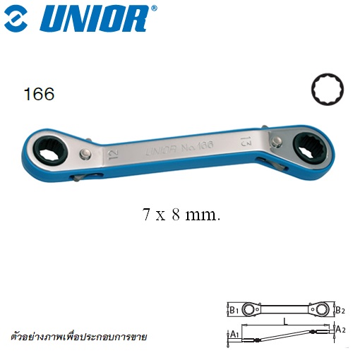 SKI - สกี จำหน่ายสินค้าหลากหลาย และคุณภาพดี | UNIOR 166 แหวนฟรี 12 เหลี่ยม 7x8 mm. คอหักมุม 45 องศา