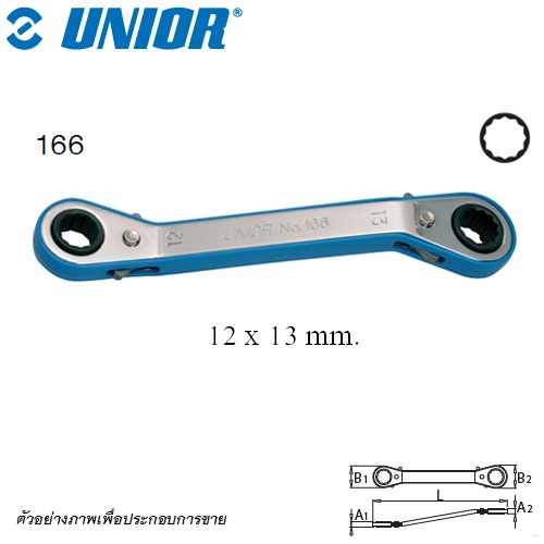 UNIOR 166 แหวนฟรี 12 เหลี่ยม 12x13 mm. คอหักมุม 45 องศา