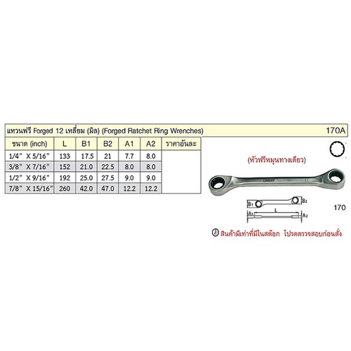 UNIOR 170A แหวนฟรี Forged 12 เหลี่ยม 1/2นิ้วx9/16นิ้ว
