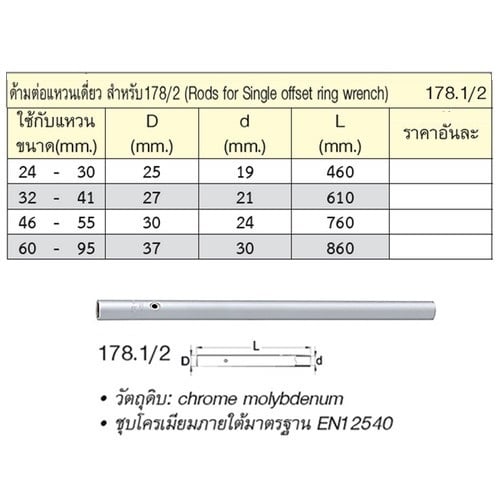 UNIOR 178.1/2 ด้ามต่อแหวนเดี่ยวใช้กับแหวน 32-41 mm. สำหรับ 178/2