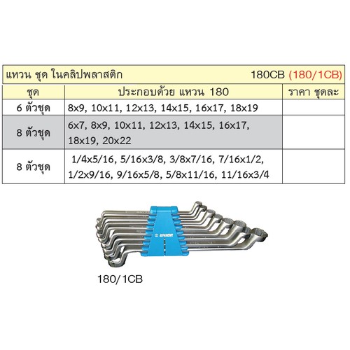 UNIOR 180/1CB แหวน 6 ตัวชุด 8-19 mm. (180CB) ในคลิปพลาสติก