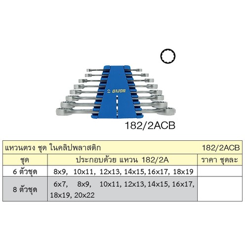 SKI - สกี จำหน่ายสินค้าหลากหลาย และคุณภาพดี | UNIOR 182/2ACB แหวนตรง 8 ตัวชุด 6-22 mm.  ในคลิปพลาสติก