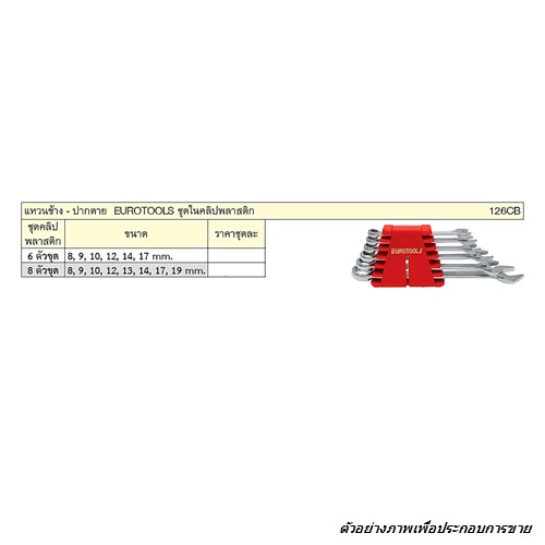 SKI - สกี จำหน่ายสินค้าหลากหลาย และคุณภาพดี | EUROTOOLS 126CB แหวนข้างปากตาย 8 ตัวชุด 8-19mm CB ในคลิปพลาสติก