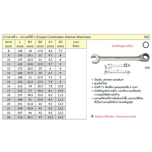 SKI - สกี จำหน่ายสินค้าหลากหลาย และคุณภาพดี | UNIOR 160 ปากตายข้าง-แหวนฟรีข้าง 11 mm.