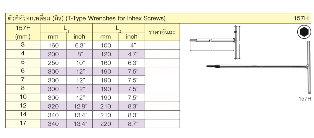 KOKEN 157H ตัวทีหัวหกเหลี่ยม 4 mm.