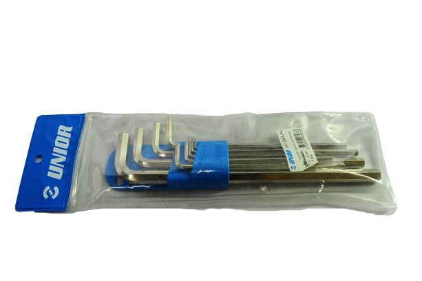 UNIOR 220/3LPH ประแจหกเหลี่ยมชุบขาวยาว 9 ตัวชุด 1.5-10mm. (220L SET)