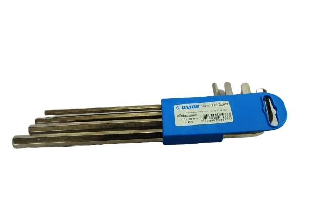UNIOR 220/3LPH ประแจหกเหลี่ยมชุบขาวยาว 9 ตัวชุด 1.5-10mm. (220L SET)