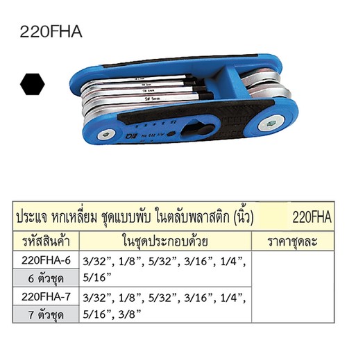 SKI - สกี จำหน่ายสินค้าหลากหลาย และคุณภาพดี | UNIOR 220FHA ประแจหกเหลี่ยม 7 ตัวชุด 3/32นิ้ว-3/8นิ้ว แบบพับในตลับพลาสติก
